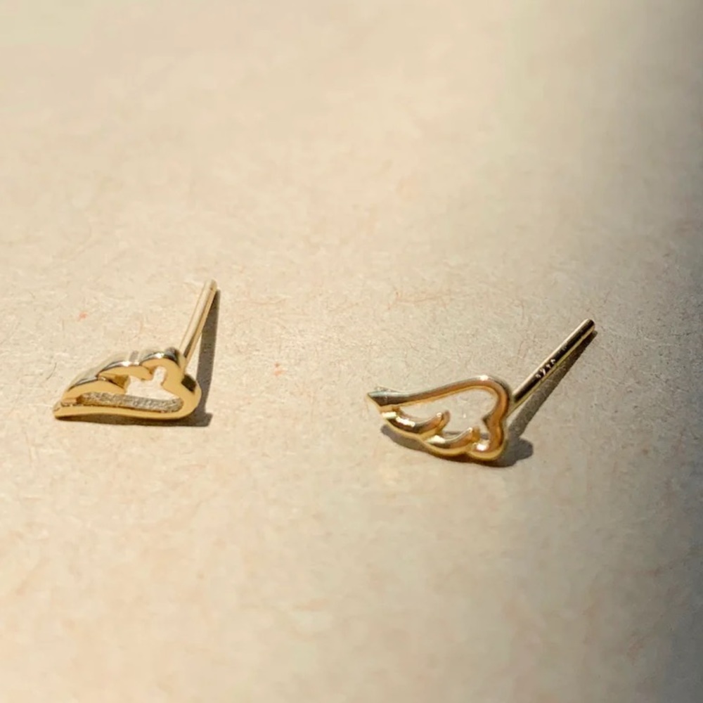14k OR 925 Sterling Silver Teeny Tiny Gaurdian Angel Wings Micro Stud Ea… - Picture 11 of 11